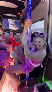 Hens party on pole on party bus