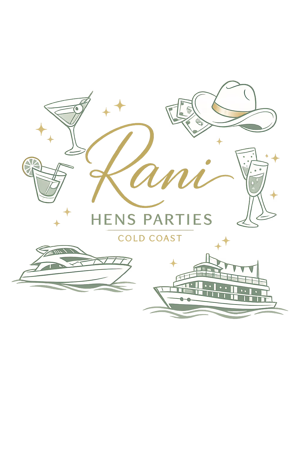 Rani Hens logo with some icons